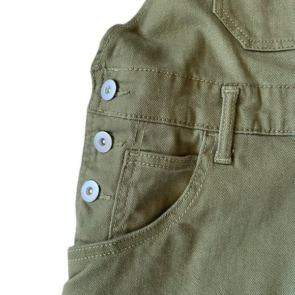 No Boundaries olive green denim shorts overalls women's size L 11-13 five pocket - Picture 5 of 9